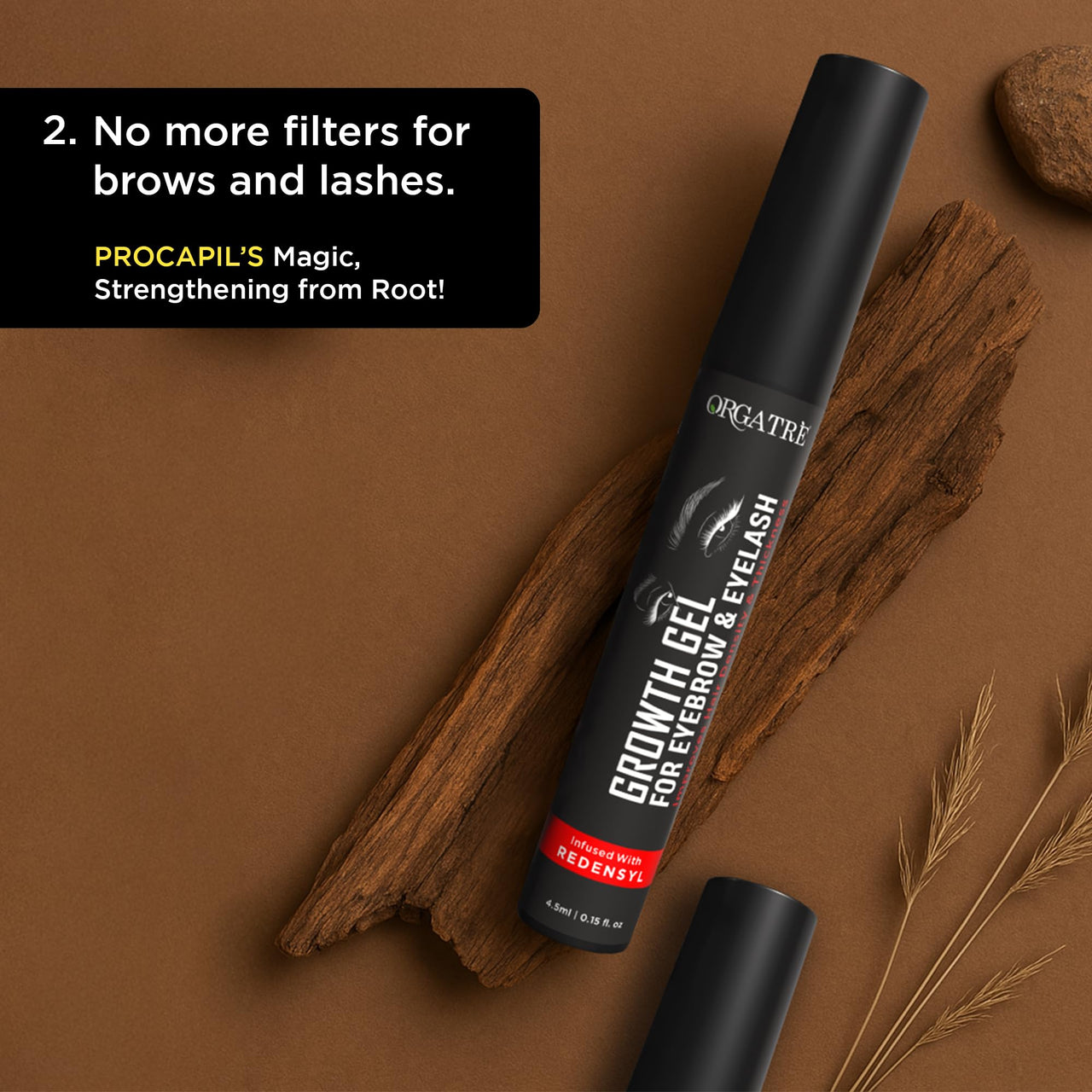 Orgatre Eyebrow & Eyelash Growth Gel 4.5ml | Dual-Use Enhancer for Women | Redensyl, Procapil, Capilia Longa | Fuller Look | Nourishing Lash & Brow Serum | Hair Fall Control