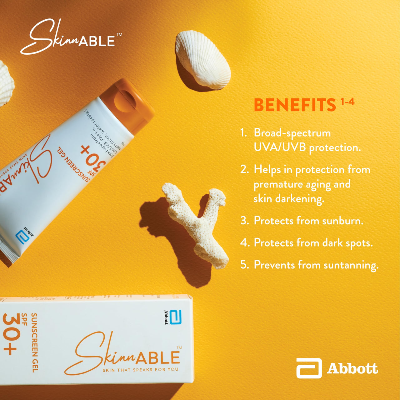Skinnable Abbott Sunscreen Gel Spf 30+,Uva/Uvb Protection,Pa+++,Matte Finish,Non Whitening,Water Resistant,Non Comedogenic,Sunscreen For Oily,Dry,Combination,Sensitive Skin For Women&Men 50G