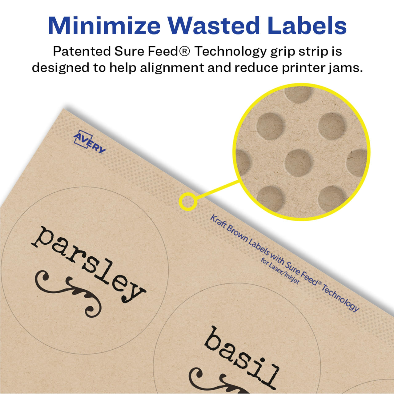 Avery Kraft Brown Round Labels with Sure Feed Technology, 2.5" Diameter, Print to The Edge, Laser/Inkjet Printable Labels, 225 Total (22808) 225 labels