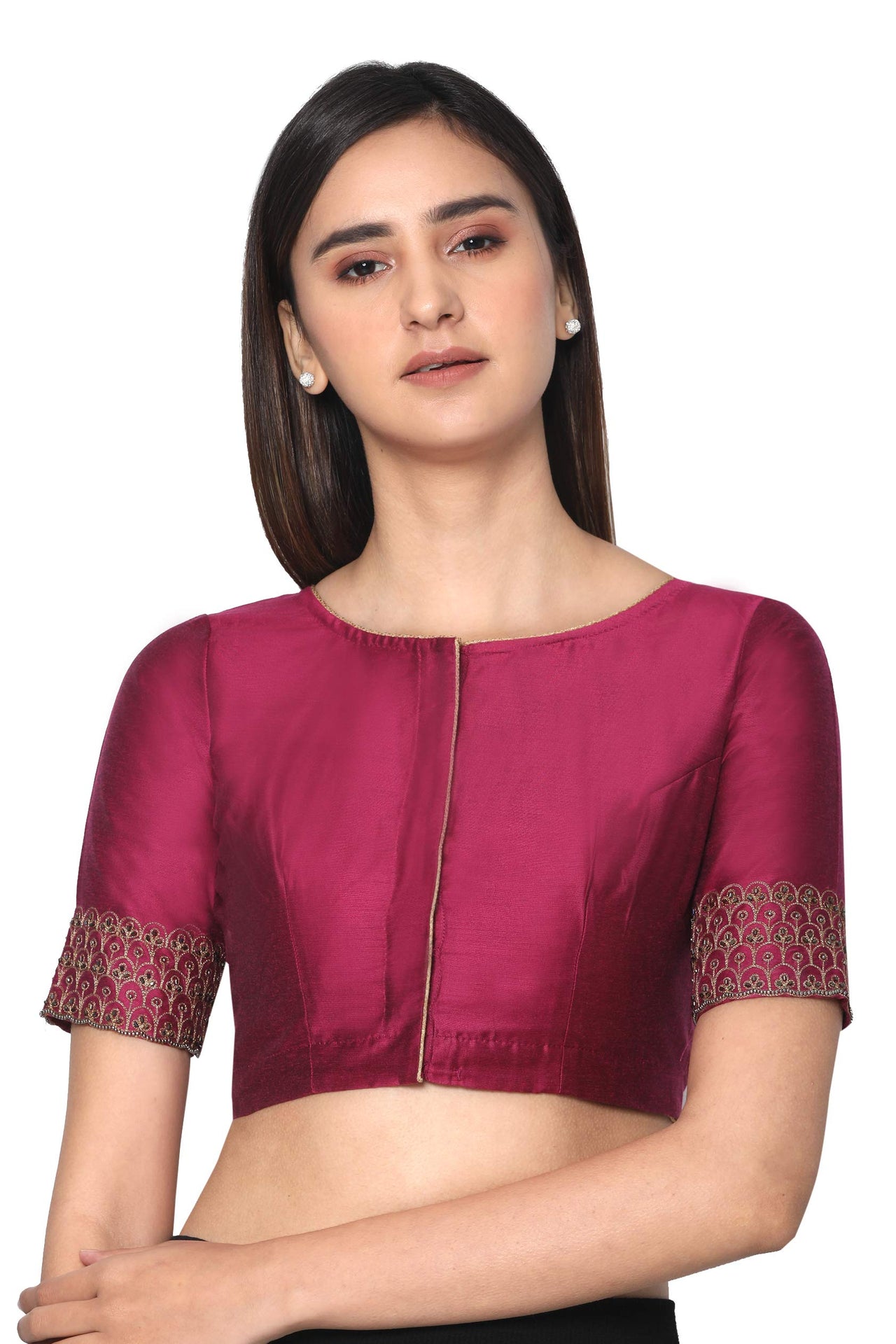 RENE Magenta Cotton Silk Hand Embroidered Stone Work Blouse