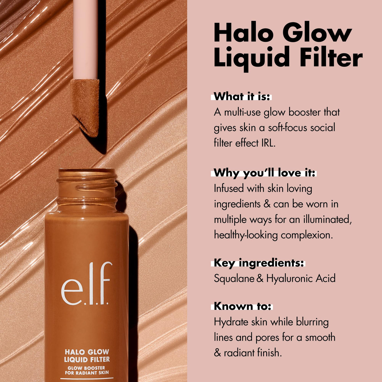 e.l.f. Halo Glow Liquid Filter, Complexion Booster For A Glowing, Soft-Focus Look, Infused With Hyaluronic Acid, Vegan & Cruelty-Free, 3.5 Medium, All