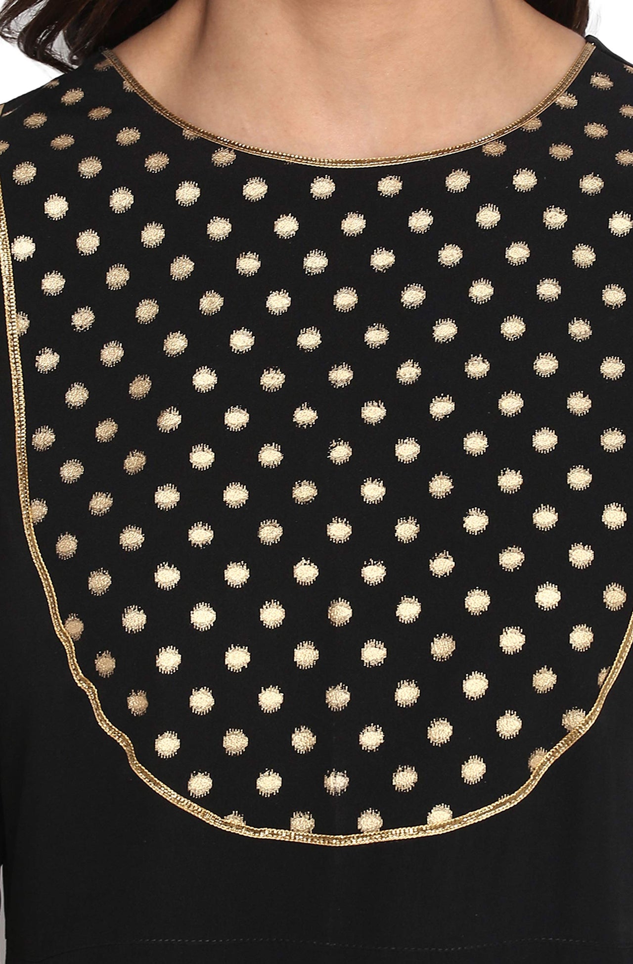 Janasya Women's  Black Poly Crepe Anarkali Kurta