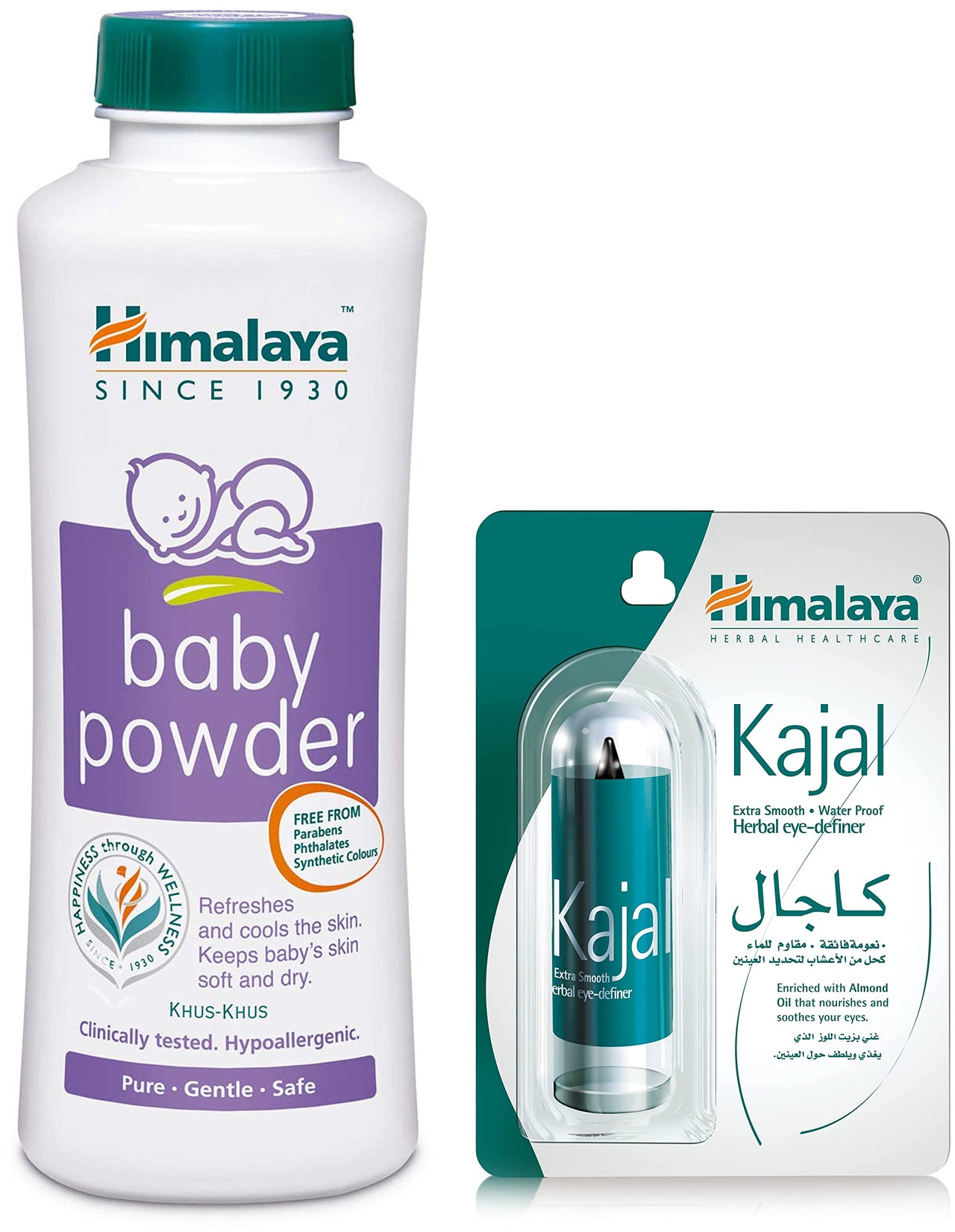 Himalaya Baby Powder (400g) & Himalaya Herbals Kajal, Black, 2.7g