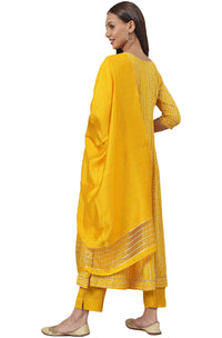Janasya Women's  Cotton A-Line Kurta with Pant and Dupatta