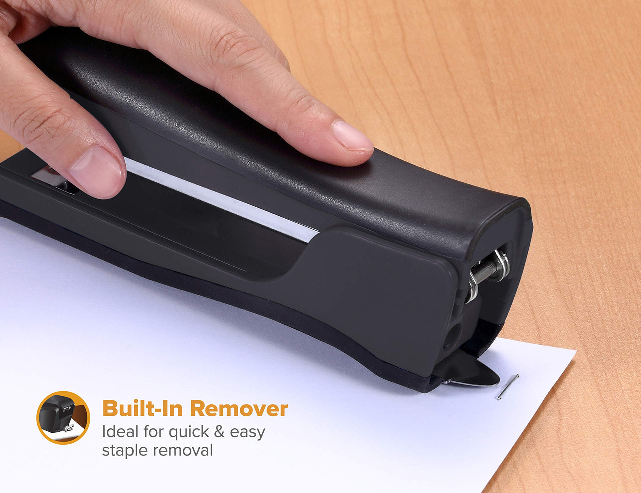 Bostitch Office Dynamo 4 in 1 Standup Stapler, 20 Sheet Capacity, Integrated Pencil Sharpener, Staple Remover & Staple Storage, Black