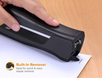Bostitch Office Dynamo 4 in 1 Standup Stapler, 20 Sheet Capacity, Integrated Pencil Sharpener, Staple Remover & Staple Storage, Black