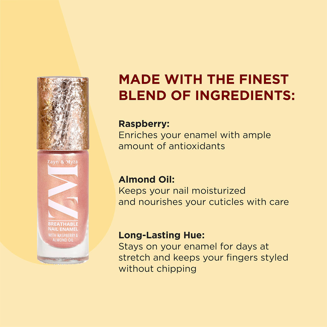 ZM Zayn & Myza Breathable Nail Enamel - Pink Pearl | Smooth Application | Quick-Drying I Longlasting I Chip-Defiant I Water Permeable | Glossy Finish | 100% Vegan, 6 ml