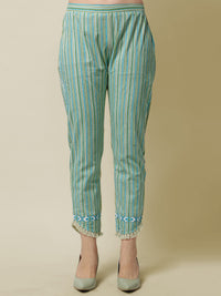 SOURBH Women's  Straight Fit Cotton Floral Printed and Embellished Kurta Set with Trouser Pant and Dupatta