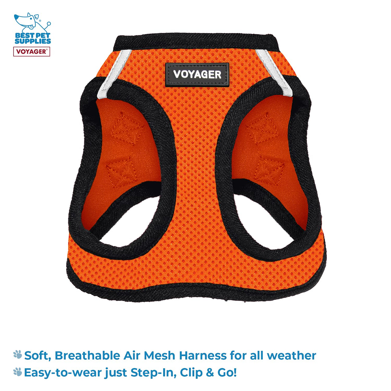 Voyager Step-in Air All Weather Mesh Harness and Reflective Dog 5 ft Leash Combo with Neoprene Handle, for Small, Medium and Large Breed Puppies by Best Pet Supplies - Orange, Small S (Chest: 14.5 - 16") Leash Harness Set (Orange Base)