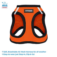 Voyager Step-in Air All Weather Mesh Harness and Reflective Dog 5 ft Leash Combo with Neoprene Handle, for Small, Medium and Large Breed Puppies by Best Pet Supplies - Orange, Small S (Chest: 14.5 - 16