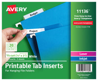 Avery Printable Tab Inserts for Hanging File Folders, 1/2