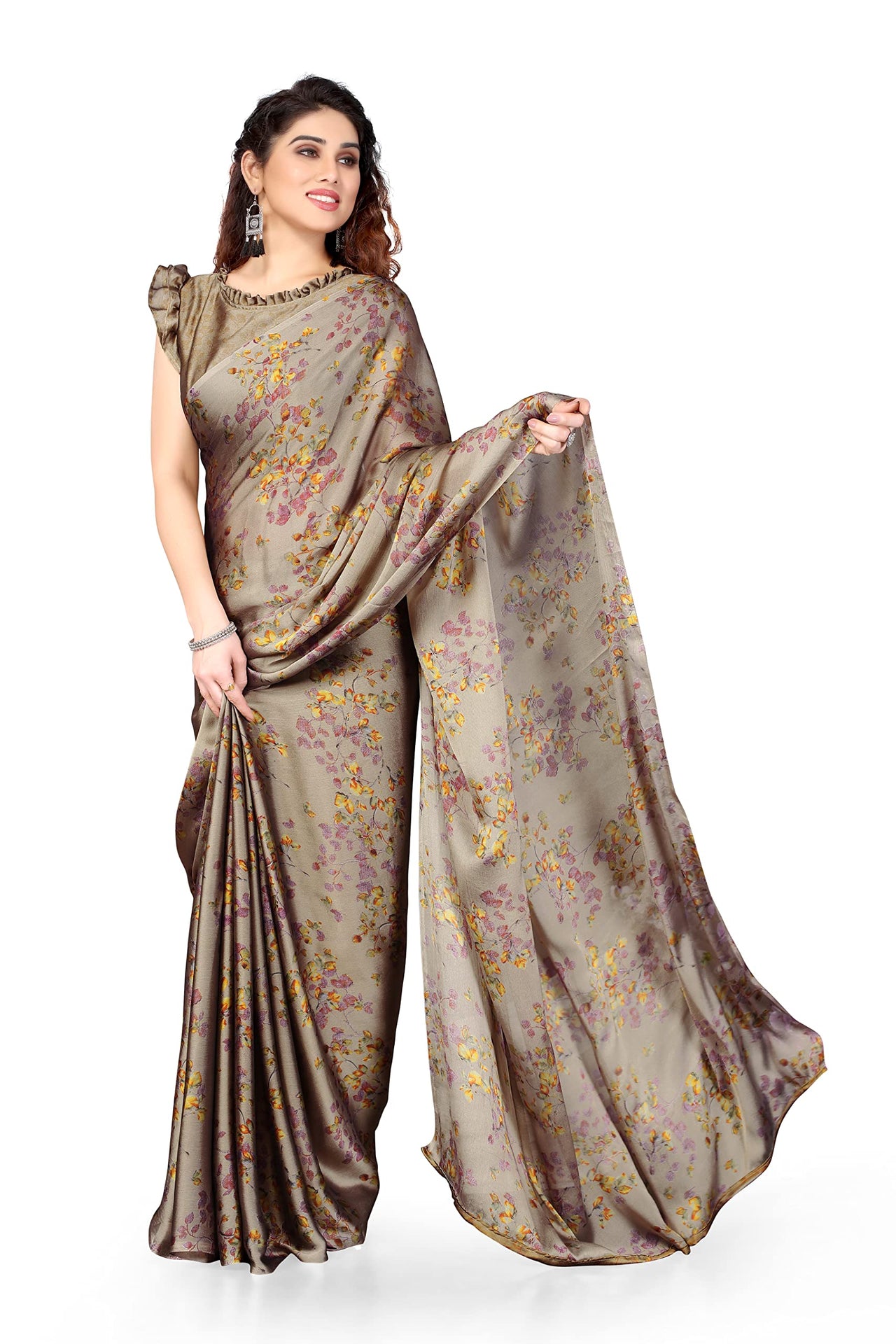 MIRCHI FASHION Women's  Stylish Chiffon Floral Printed Saree with Blouse Piece