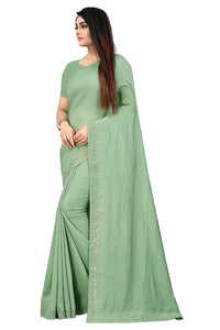 PUNYATHA CREATION Women's  & Girl's  Chanderi Chanderi Saree With Blouse Piece