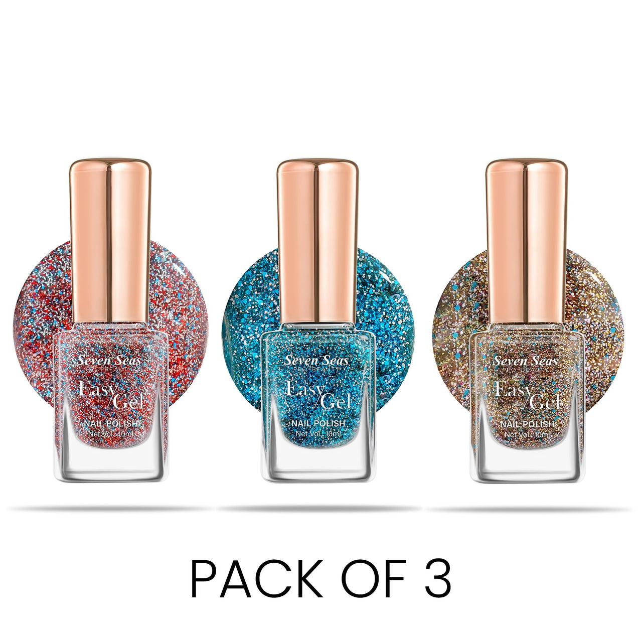 Seven Seas Easy Gel Nail Polish | Quick Dry Gel Nail Polish, Pack of 3 (Combo-13, 30ml)