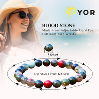 PYOR Blood Stone Gemstone Beads Bracelet Reiki Chakra Healing Blue Crystals And Yoga Bracelets For Men Women Adjustable Stretch Crystal Bead 8mm Good Luck Spiritual Jewelry Aesthetic Positive Energy Blood Stone Bracelet