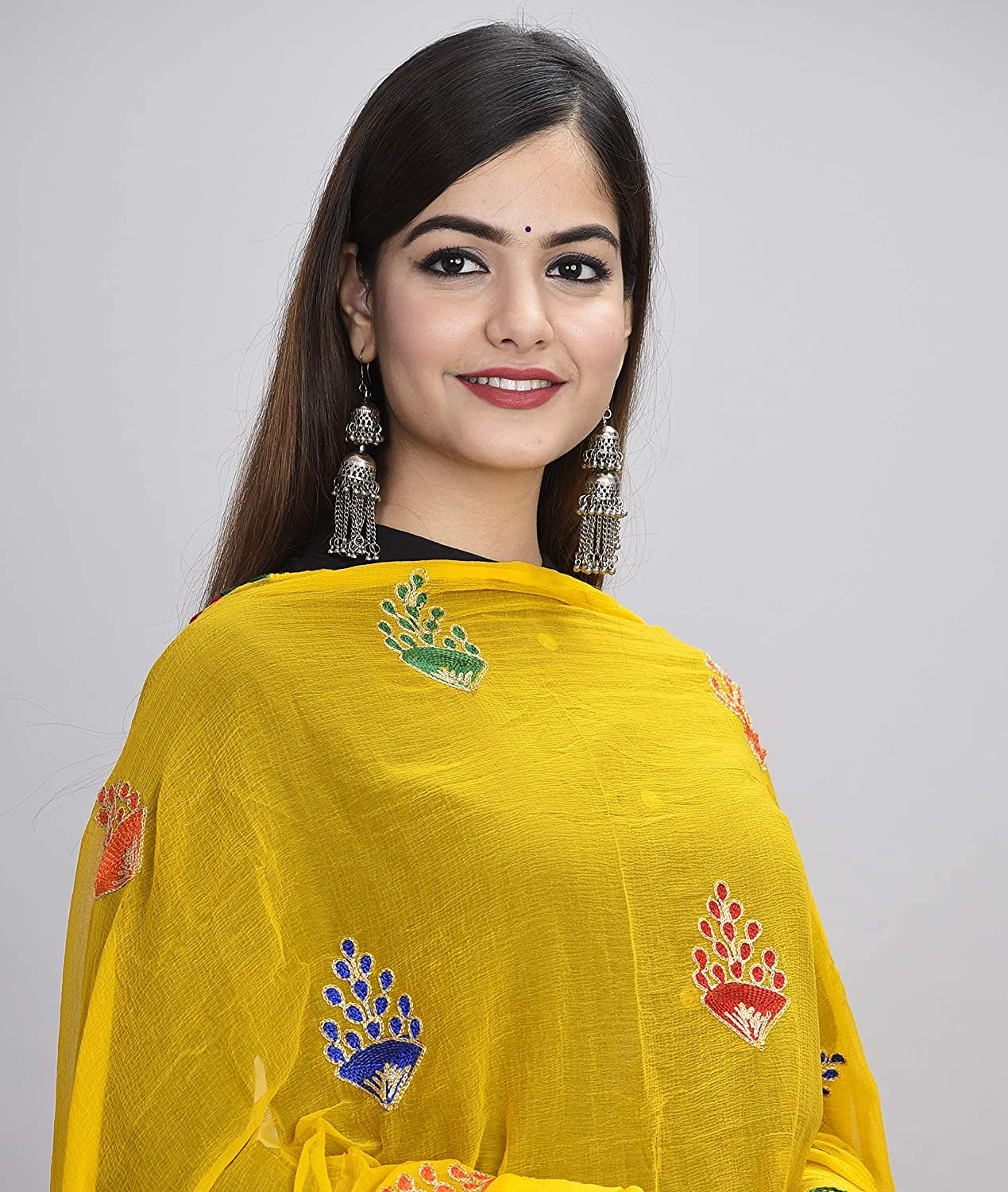 DIAMO Women's  Phulkari Chiffon Dupatta