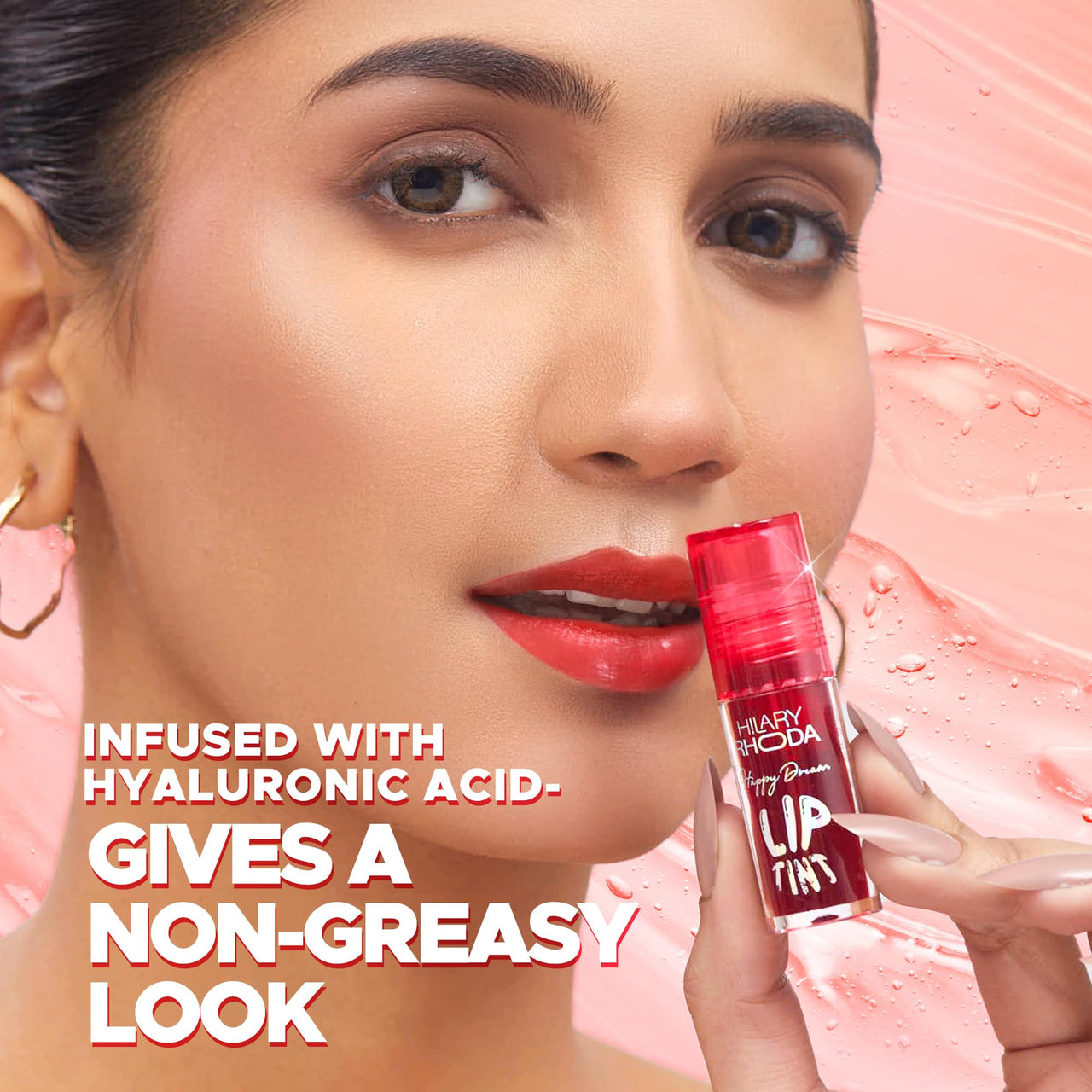 Hilary Rhoda Happy Dream Lip Tint | Hydrating Formula | Infused with Hyaluronic Acid | Cruelty-Free & Glossy Finish | Non-Sticky Formula - 3.7g (Cherry Bliss- Shade 04)