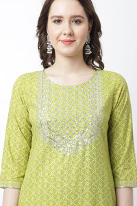 Rajnandini Women's  Pure Jaipur Printed Cotton Jaipuri Printed Kurta Set With Dupatta (JOPLVL281_Mehndi Green)