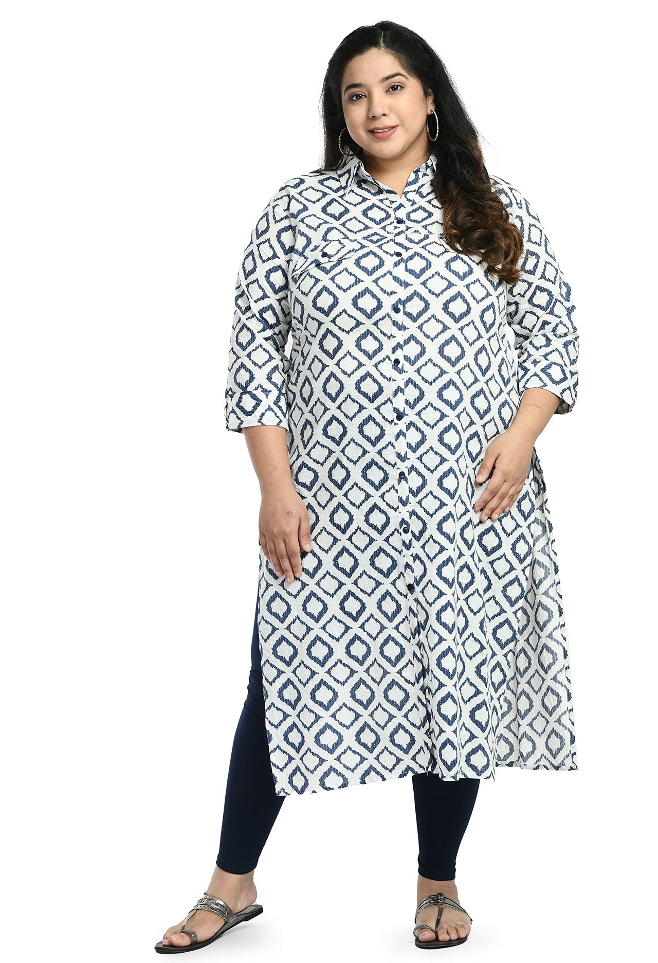 AnjuShree Choice Women Cotton Kurta 6XL White Blue