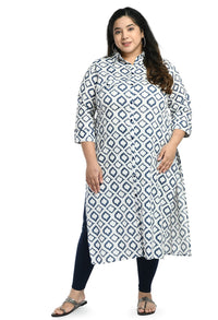 AnjuShree Choice Women Cotton Kurta 6XL White Blue