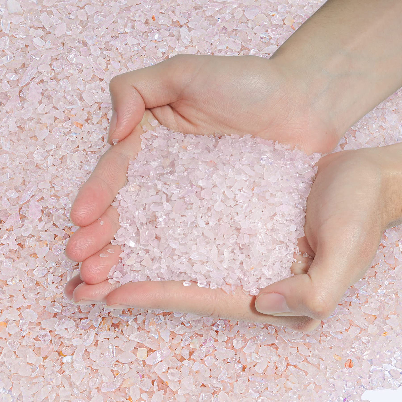 T4U Tumbled Chips Stones Crushed Crystal Quartz 1 LB, Irregular Shaped Gravel Pebble Healing Stone, DIY Smoothed Rocks for Potted Plant,Resin Art,Vase Fillers Aquarium Gravel Rocks (Light Rose) #2 - Rose