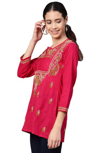 Ada Women's  Cotton Top Hand Embroidered Lucknowi Chikankari Tunic Kurti