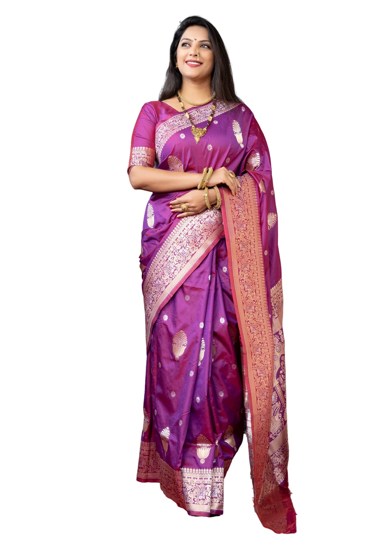 SGF11- Women's  Kanjivaram Pure Soft Silk Handloom Saree Pure Golden Zari With Blouse Piece