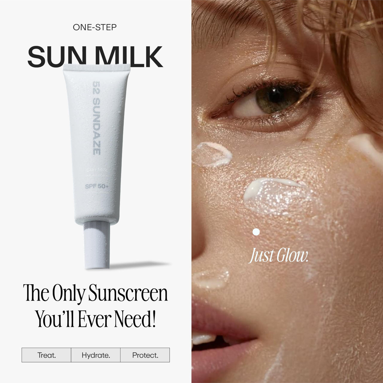 52 Sundaze Sun Milk SPF50 Multi Active Cream for Face | SPF 50+ PA++++ Sunscreen | Invisible Sun Screen | Broad Spectrum | For Oily & Dry Skin | No White Cast | Men & Women | 50 g