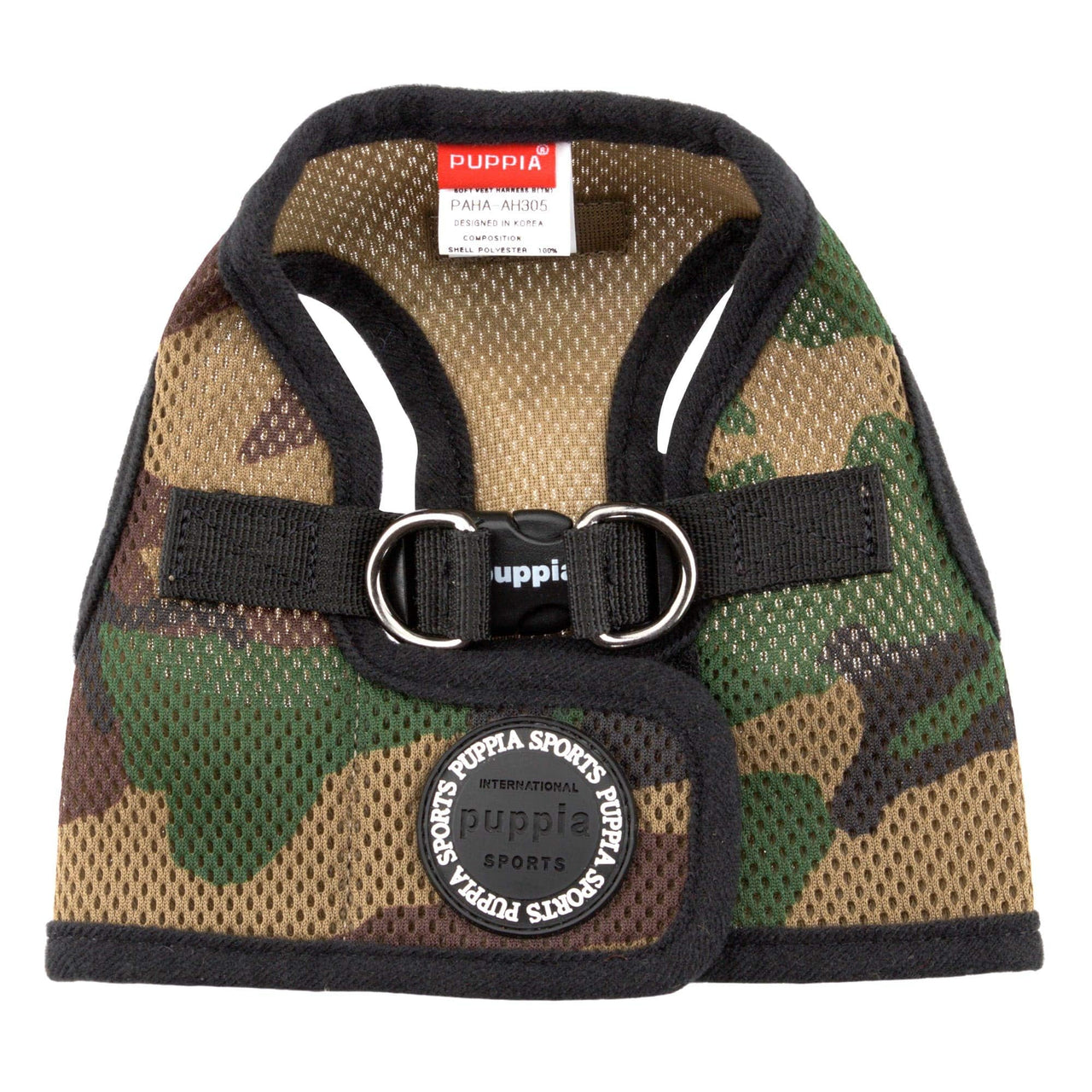 Puppia Soft Dog Harness No Choke Over-The-Head Triple Layered Breathable Mesh Adjustable Chest Belt and Quick-Release Buckle, Camouflage, X-Small