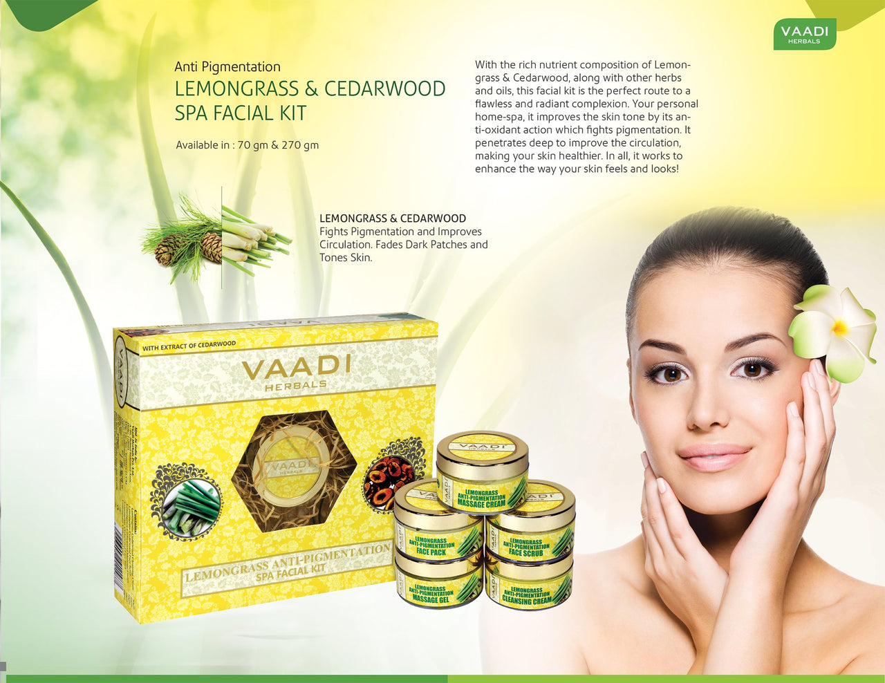 Vaadi Herbals Lemongrass Anti Pigmentation Spa Facial Kit with Cedarwood Extract, 70g