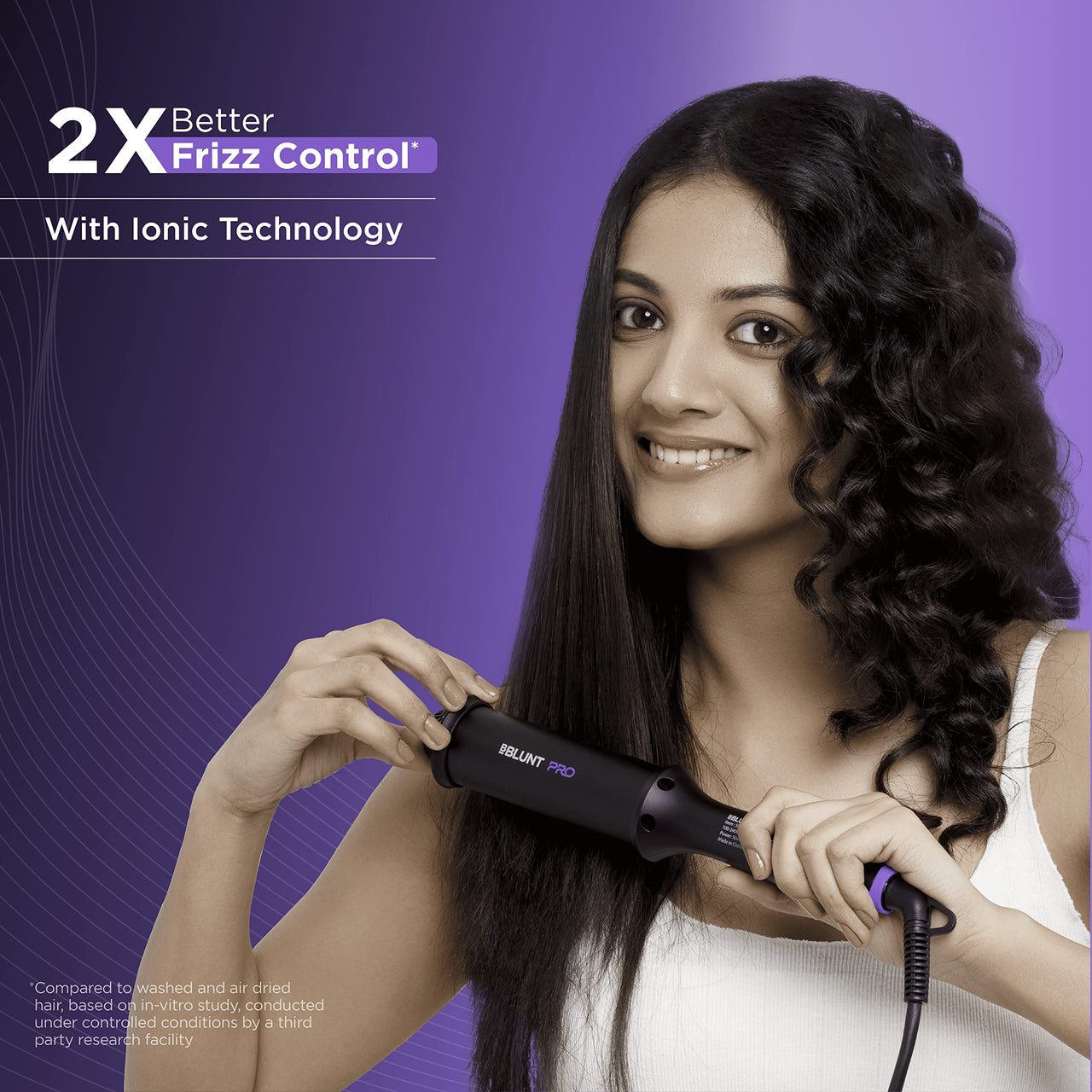 Bblunt Pro Insta Smooth Hair Straightening Brush With 4 Temperature Settings And Ionic Technology For 2X Better Frizz Control | (Ceramic Coated Bristles) Black & Purple,50 Watts