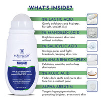 Mannlich Underarm Roll-On for Men, 2% Kojic & Salicylic Acid, Lactic Acid, Alpha Arbutin, 4% AHA & BHA | Brightens Skin, Reduces Pigmentation, Exfoliates & Prevents Body Odor | Alcohol & Aluminum Free, Dermatologically Tested- 50ml