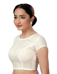 X3 Women's  Polyester Cap Sleeves Chanderi Silk Sequin Embroidered Saree Blouse