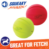 Nerf Dog Classic Ball Dog Toy with Interactive Squeaker, Lightweight, Durable and Water Resistant, 3.8 Inches, for Medium/Large Breeds, Two Pack, Green and Red 2-Pack