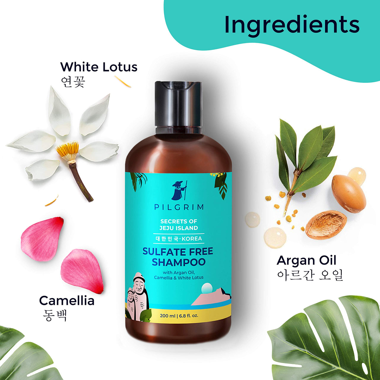 Pilgrim Korean Anti-Frizz Hair Care Set With Sulphate Free Shampoo & Argan Oil Conditioner 200ml Each - FREE Jute Kit Bag | Silky Smooth Hair for Women and Men