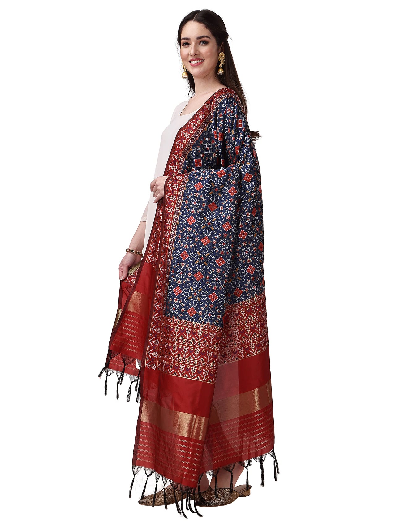 KAPAAHA Women's  Woven Silk Bandhani Patola Dupatta, Width 45 inch, Length 2.5 meter