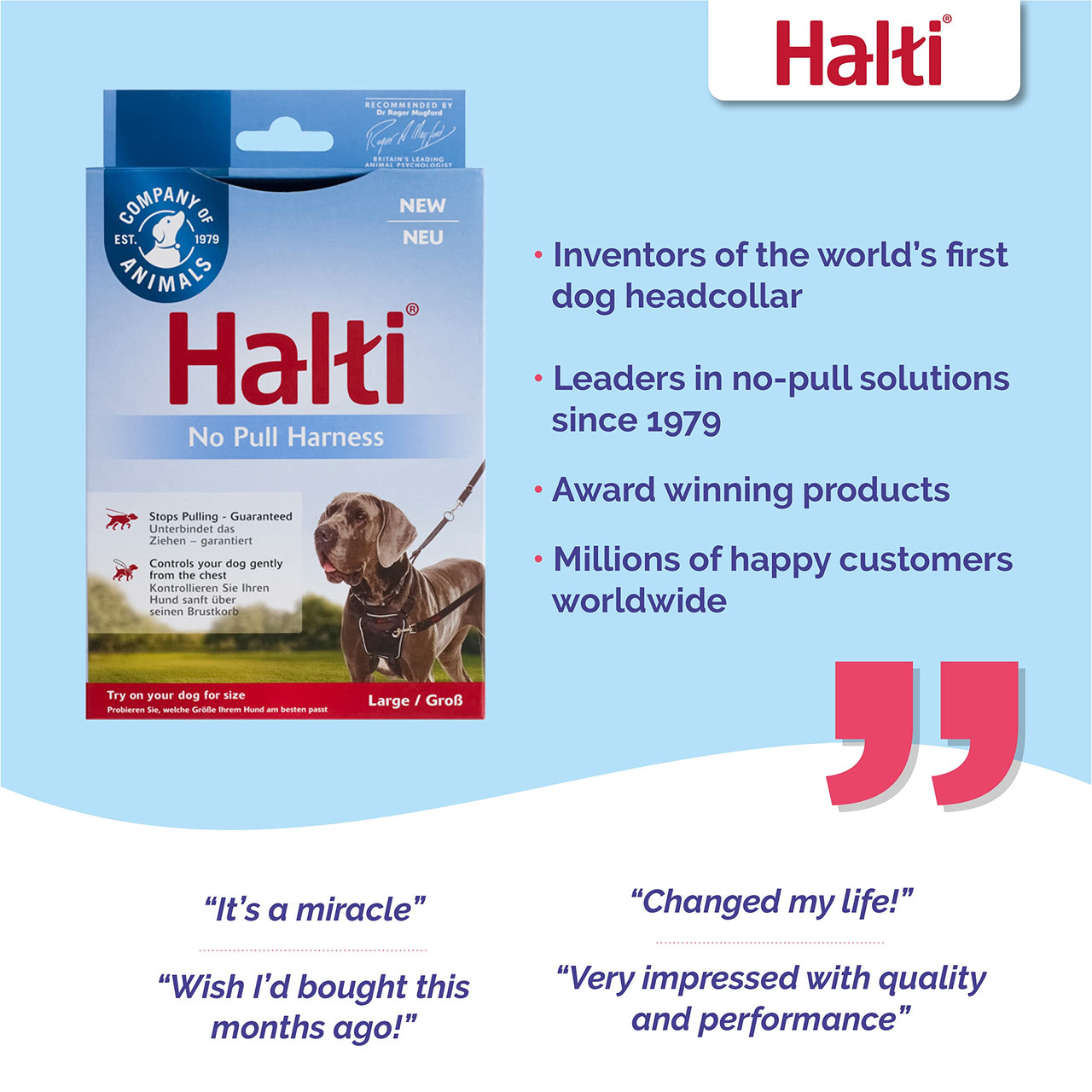 HALTI No Pull Harness - to Stop Your Dog Pulling on The Leash. Adjustable, Lightweight and Easy to Use. Reflective Dog Training Harness for Large Dogs (Size L)