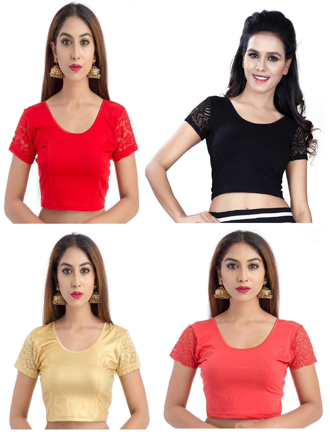 Fressia Fabrics Women's  Cotton Solid 3/4 Sleeve Saree Blouse