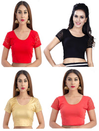 Fressia Fabrics Women's  Cotton Solid 3/4 Sleeve Saree Blouse