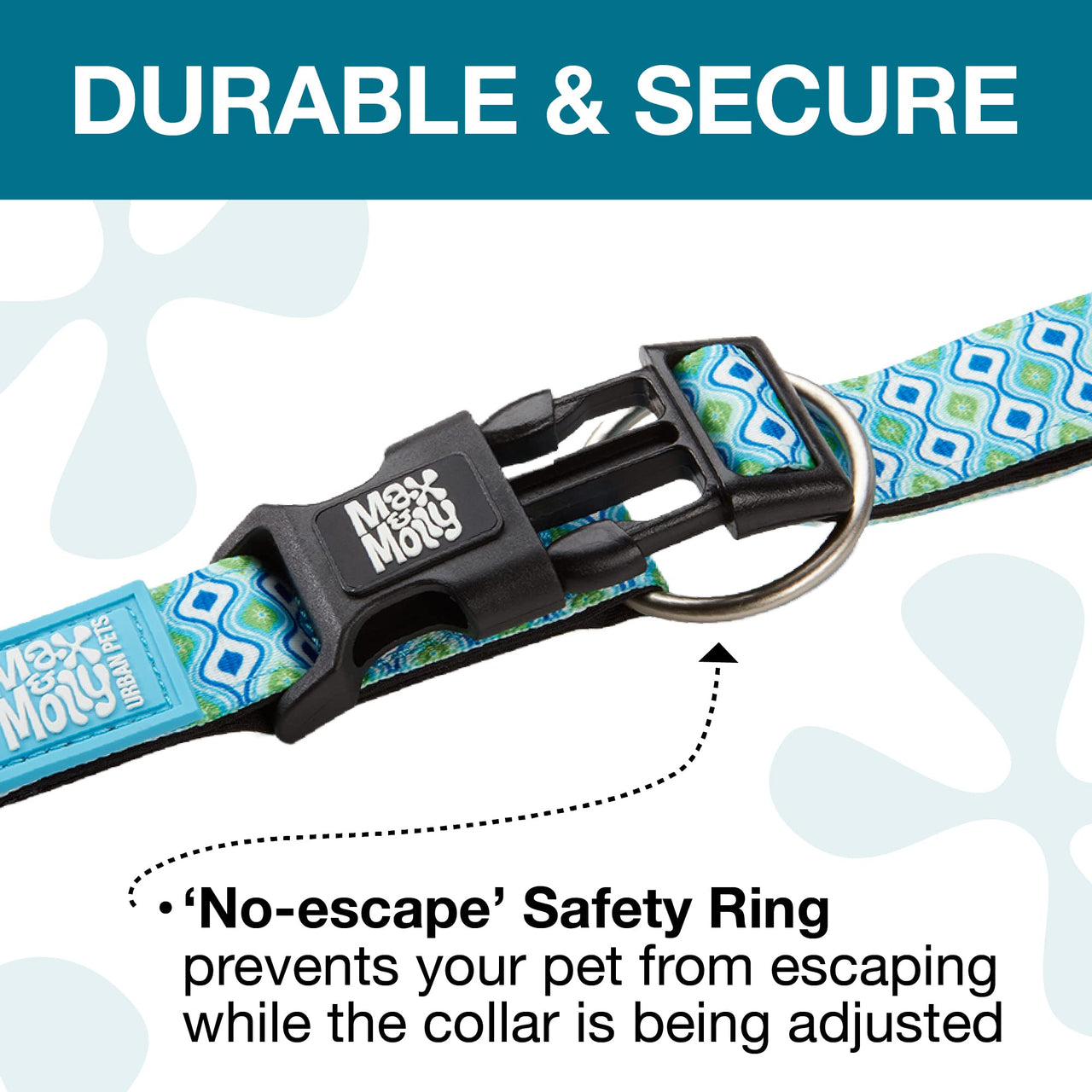 Max & Molly Soft Padded Neoprene Dog Collar w/Smart ID Gotcha! QR Pet Safety Tag, Durable, Waterproof, Anti-Stink, Machine Washable Collar for Dogs, Retro Blue Pattern, S