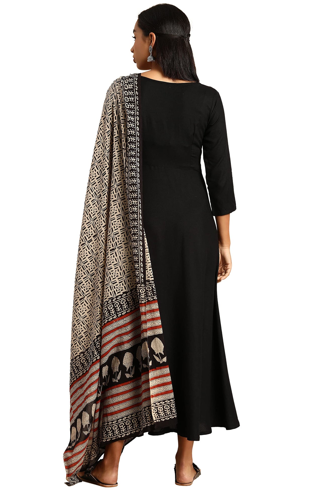 Janasya Women's  Black Rayon Kurta with Dupatta