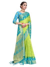 Vardha Women's  Chiffon Silk Saree with Unstitched Blouse Piece - Zari Woven Work Sarees for Wedding