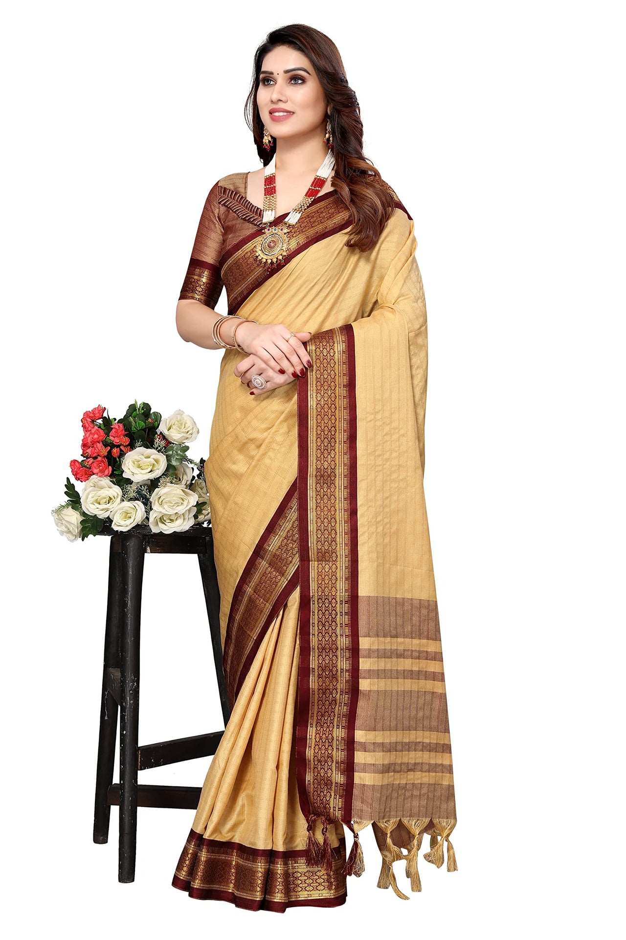 Tarshika Women's  Cotton Silk Handloom Weaving Silk Saree With Rich Contrast Pallu(COTTON SILK SAREE_04)