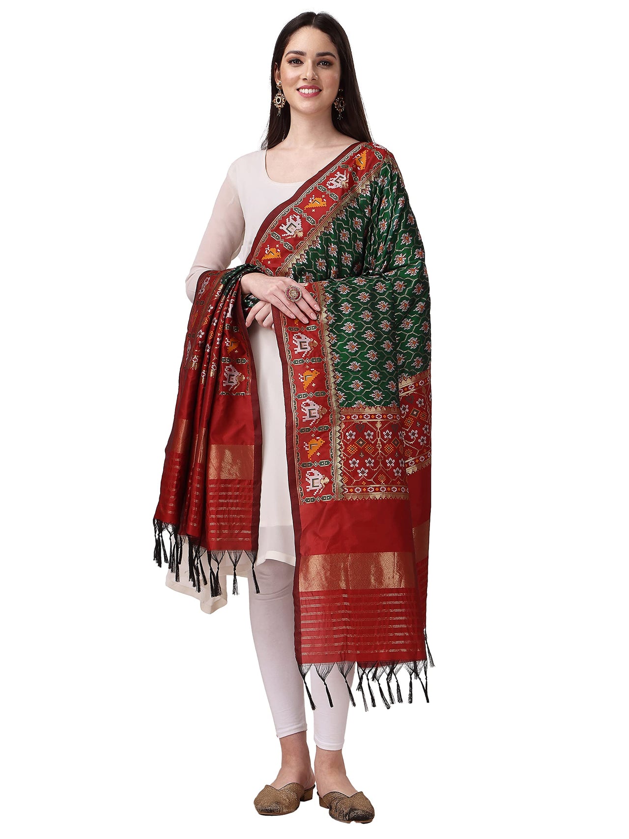 KAPAAHA Women's  Woven Silk Blend Patola Fulwadi Dupatta, Width 45 inch, Length 2.5 meter