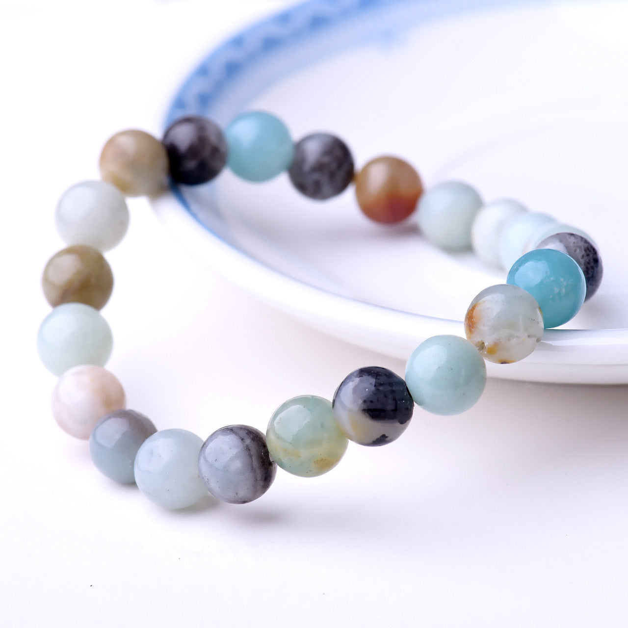WRCXSTONE Natural 8mm Gorgeous Semi-Precious Gemstones Healing Crystal Stretch Beaded Bracelet Unisex 5 Pieces A Set (5 Colors)