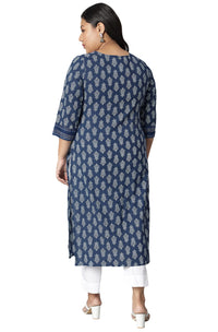 XL LOVE - By Janasya Women's  Plus Size Blue Cotton Kurta