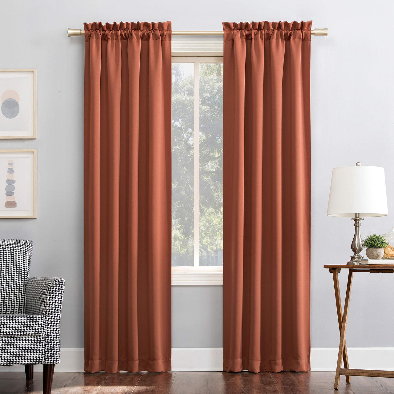 Sun Zero Easton Energy Saving Blackout Rod Pocket Curtain Panel, 40" x 95", Terracotta 40" x 95"