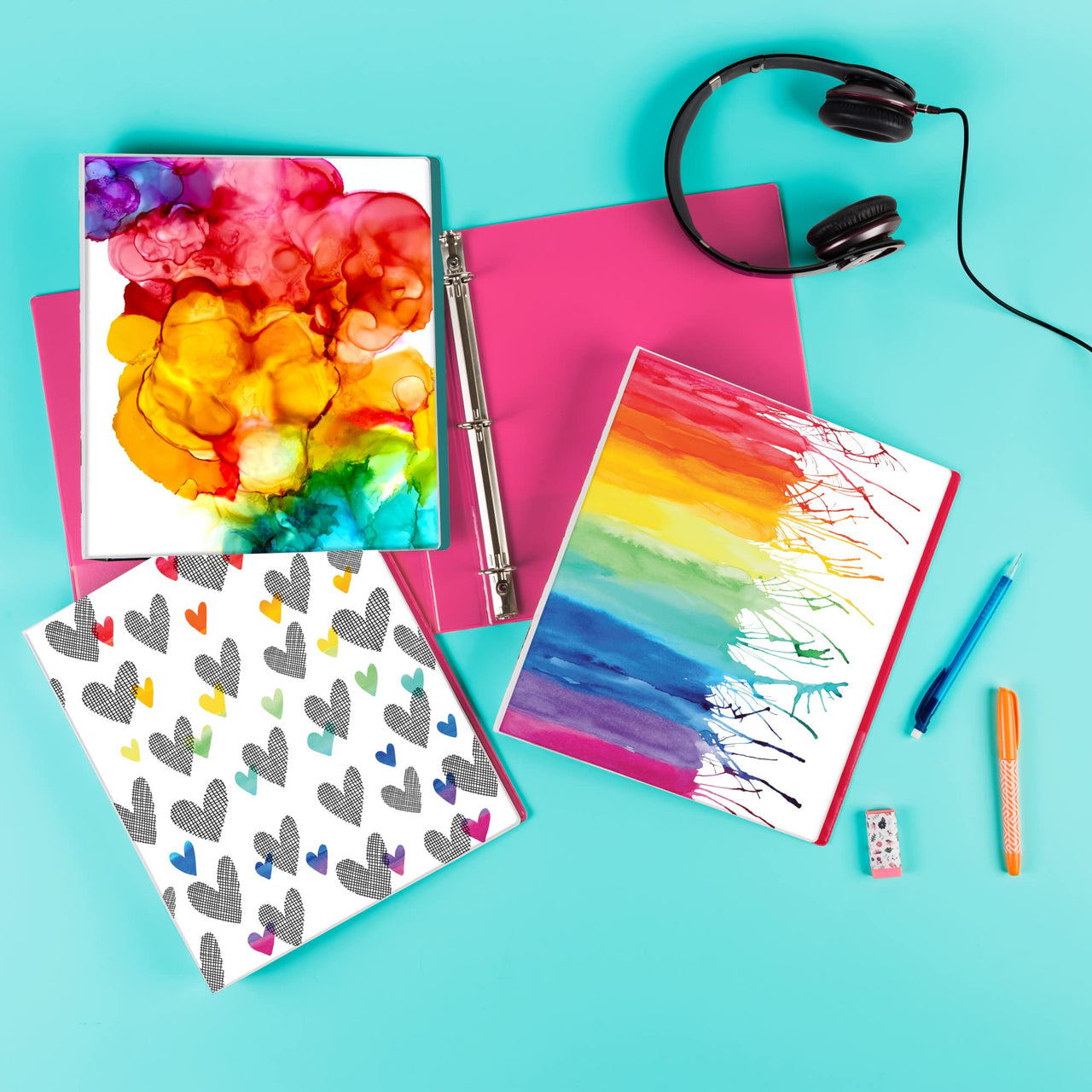 Avery + Amy Tangerine Designer Collection Binder, 1.5 Inch Round Rings, 275-Sheet Capacity, Watercolor Rainbow (28347) 1.5" 1 pack