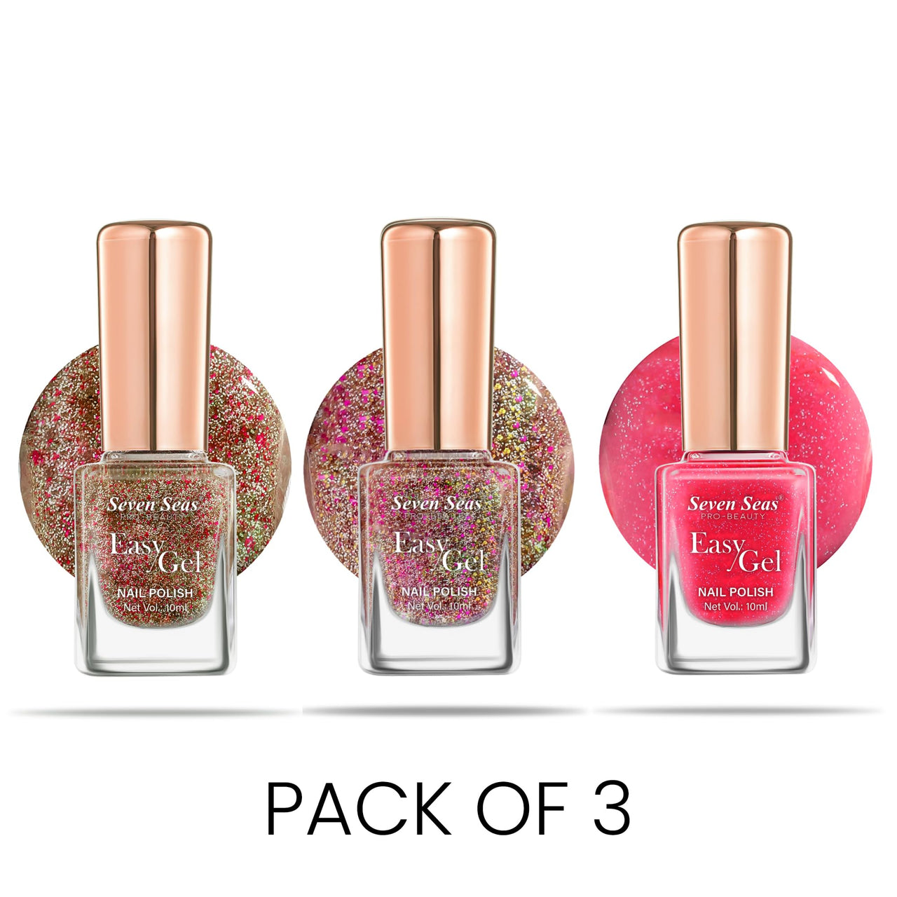 Seven Seas Easy Gel Nail Polish | Quick Dry Gel Nail Polish, Pack of 3 (Combo-15, 30ml)