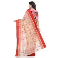 dB DESH BIDESH Women`s Traditional Bengal Phulkoli Woven Design Pure Handloom Cotton Saree Without Blouse Piece White Red